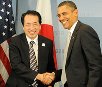 菅首相とオバマ大統領、公式初会談